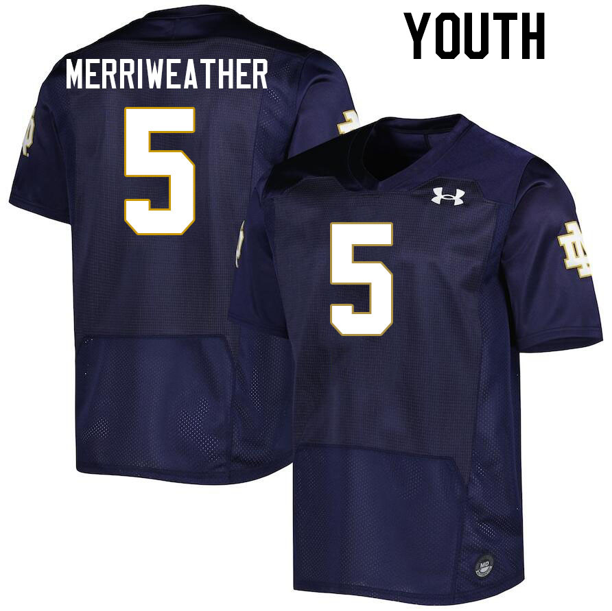 Youth #5 Tobias Merriweather Notre Dame Fighting Irish College Football Jerseys Stitched-Navy - Click Image to Close